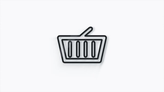 Shopping basket 3d icon isolated on white background. Online buying concept. 4k