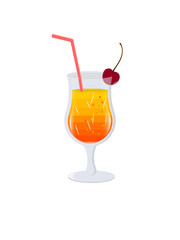 Summer drink with ice. Vector illustration for a cocktail party. Yellow juice with lice