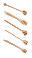 wooden honey stick isolated on white background