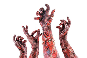 zombies or monsters hand attacking, attack or nightmare concept, isolated white background.