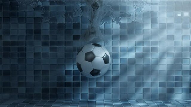 Playing with soccer ball underwater. 3d looping animation