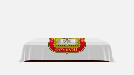 Side View of a Casket on a White Background covered with the Flag of Mexico State