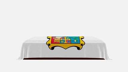 Side View of a Casket on a White Background covered with the Flag of Tamaulipas