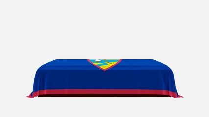 Side View of a Casket on a White Background covered with the Flag of Guam