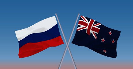 Obraz premium ロシアとニュージーランドの国旗