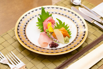 Tuna, yellowtail, salmon sashimi
