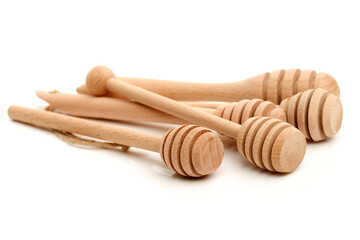wooden honey stick isolated on white background