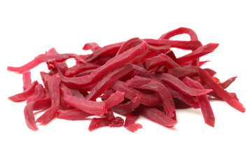 Dried purple sweet potatoes on white background