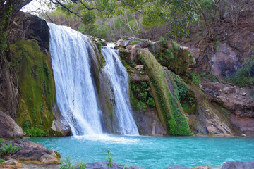 Turquoise waterfall in the mountains of Chiquilistlan, Jalisco 