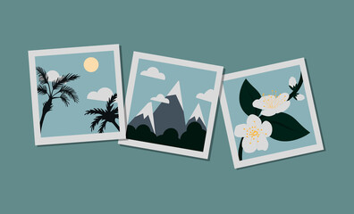 Printed photographs, photography, nature, travel, mountains, printed photos, vector imeage