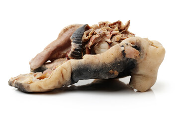 Boiled sheep's head on white background. Muslim tradition