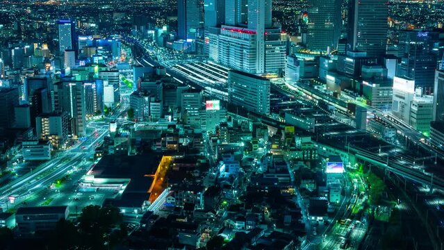 都市夜景　タイムラプス　ティルト