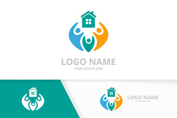Vector real estate and team logo combination. House and family logotype design template.