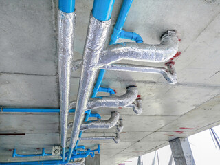 Water pipe system.Sound insulation installation in the water pipe system.