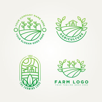 set of farm minimalist line art emblem icon logo template vector illustration design. simple modern harvest, farming, eco bundle logo concept