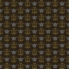 Royal background pattern with decorative ornaments on black background, wallpaper. Seamless pattern, texture