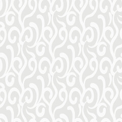 Decorative background pattern with white elements on light gray background, wallpaper. Seamless pattern, texture