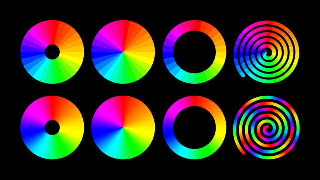 Rainbow color ring set. Vector RGB color wheel.