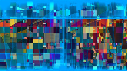 Rendu d’un travail numérique, composition abstraite rythmée par les couleurs et faisant partie d’une série.