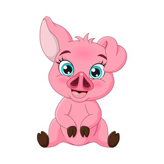 Cute baby pig cartoon sitting