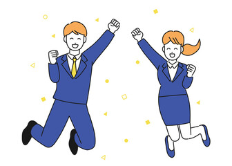 ジャンプして喜ぶ新入社員のイラスト