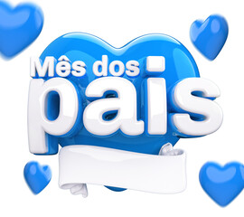 M&Ecirc;S DOS PAIS SELO 3D, AZUL COM CORA&Ccedil;&Otilde;ES, DATA COMEMORATIVA, VENDA COMERCIO, DIA DOS PAIS EM FUNDO ISOLADO