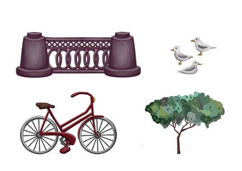 illustration. Set of vintage objects. Pen style images.