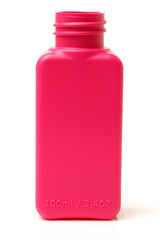 Colorful group of plastic bottles on white background