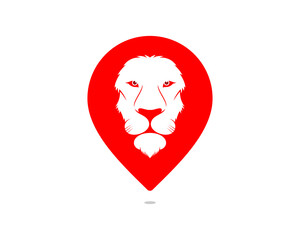Lion face in the point location shape logo