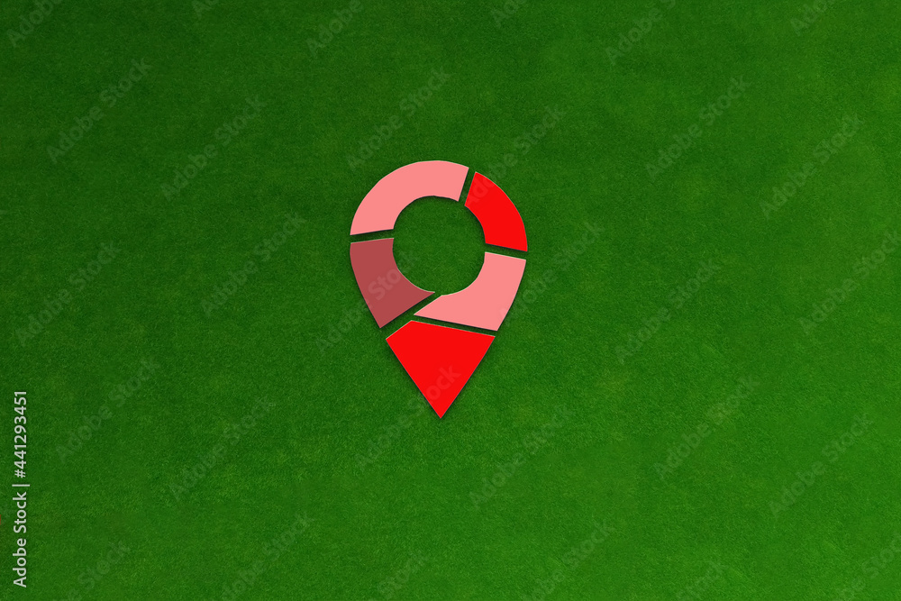 Poster the geolocation sign is divided into segments of red color on a green background. determining the lo