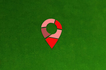 The geolocation sign is divided into segments of red color on a green background. Determining the...