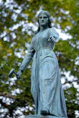 1879 bronze statue of Hannah Duston grasping a hatchet sculpted by Calvin H. Weeks, Haverhill Massachusetts.