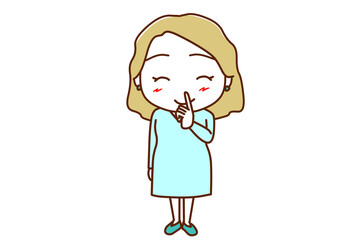 ＜全身・正面＞内緒だよの指を口に当てて笑顔になる白人女性