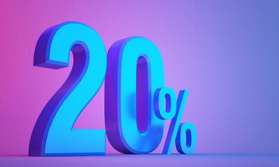 20 percentage off sale and discount a colorful 3d icon on colorful background
