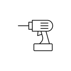 Construction drill icon, engineering equipment icon in flat black line style, isolated on white background 