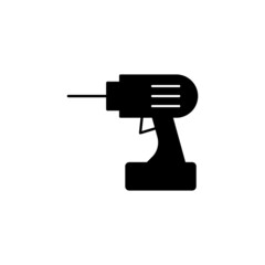 Construction drill icon, engineering equipment icon in solid black flat shape glyph icon, isolated on white background 