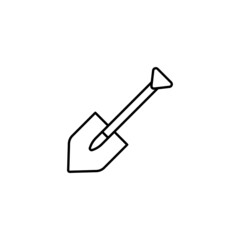 digging farm, gardening shovel icon in flat black line style, isolated on white background 