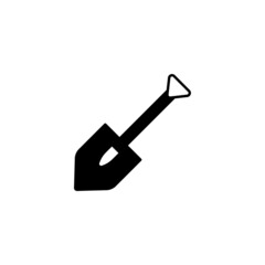 digging farm, gardening shovel icon in solid black flat shape glyph icon, isolated on white background 