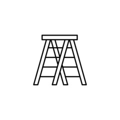 Construction ladder, stepladder icon in flat black line style, isolated on white background 