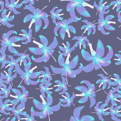 Blue Seamless Textile. Azure Pattern Painting. Navy Tropical Foliage. Cobalt Flower Painting. Indigo Floral Hibiscus. Flora Art. Spring Background. Garden Botanical