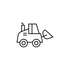 bulldozer, construction machinery icon in flat black line style, isolated on white background 