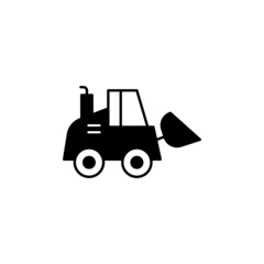 bulldozer, construction machinery icon in solid black flat shape glyph icon, isolated on white background 