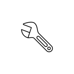 Spanner, wrench icon in flat black line style, isolated on white background 