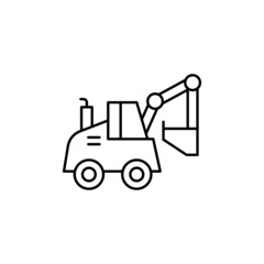 Construction digger, excavator machinery icon in flat black line style, isolated on white background 