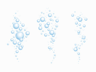 Fototapeta na wymiar Realistic fizzing flow of air underwater bubbles in water, soda, sea. Foam bubbles. Vector illustration isolated on white background.