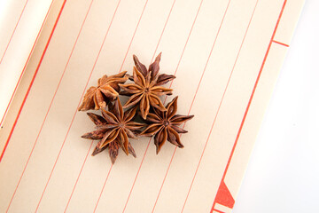 Aniseed star anise on the notebook