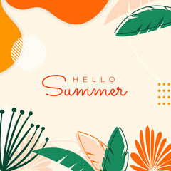 Fototapeta na wymiar Colourful summer banner template with floral and leaves decoration. Vector illustration for party, celebration, flier, event, summer time and much more