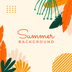 Fototapeta na wymiar Colourful summer banner template with floral and leaves decoration. Vector illustration for party, celebration, flier, event, summer time and much more