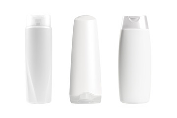 Set of white cosmetic plastic bottles isolated on white 