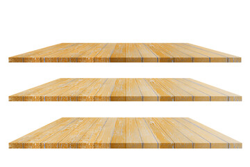Wood shelves isolated on white background.